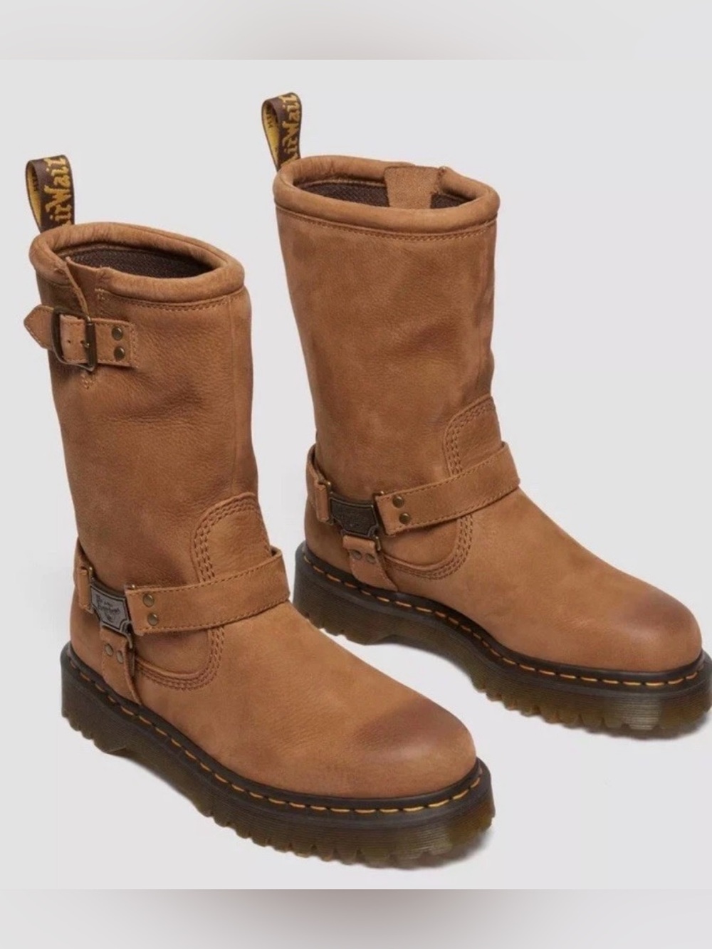 Dr Martens Aniston HI Tumble Nubuck Biker Boots Desert Brown Womens Sz 10M NEW - Picture 5 of 16